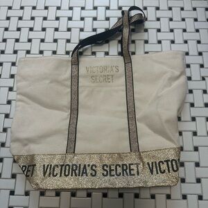 Victoria's Secret Cream and Gold Classic Tote